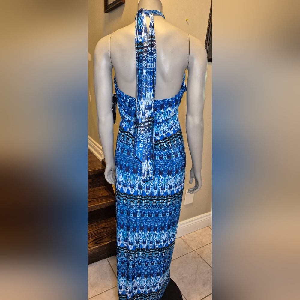 Elegant Blue Patterned Maxi Skirt by Mlle Gabrielle. - Picture 3 of 16